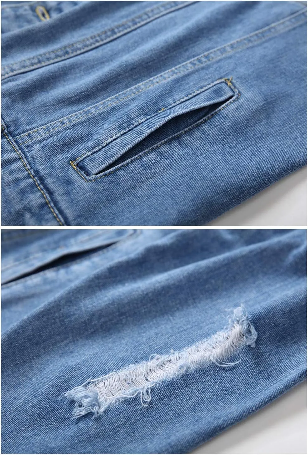 LZLER Jean Jacket for Men,Separable Left&Right Ripped Slim Fit Mens Denim Jacket