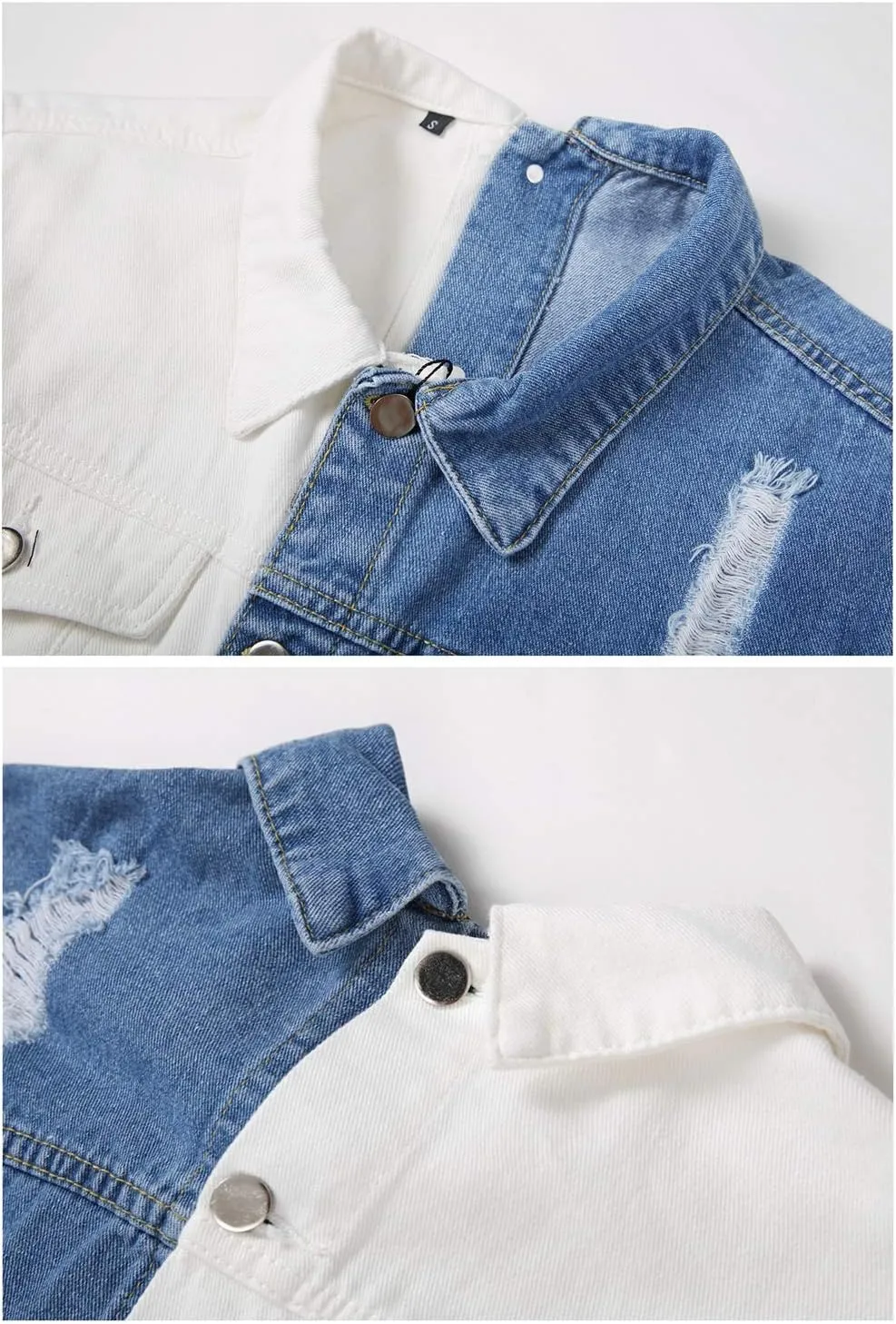 LZLER Jean Jacket for Men,Separable Left&Right Ripped Slim Fit Mens Denim Jacket
