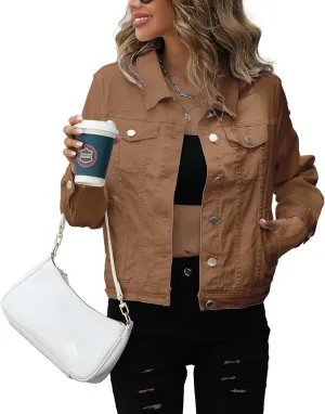 LZLER Womens Denim Jackets,Stretch Slim Fit Jean Jacket