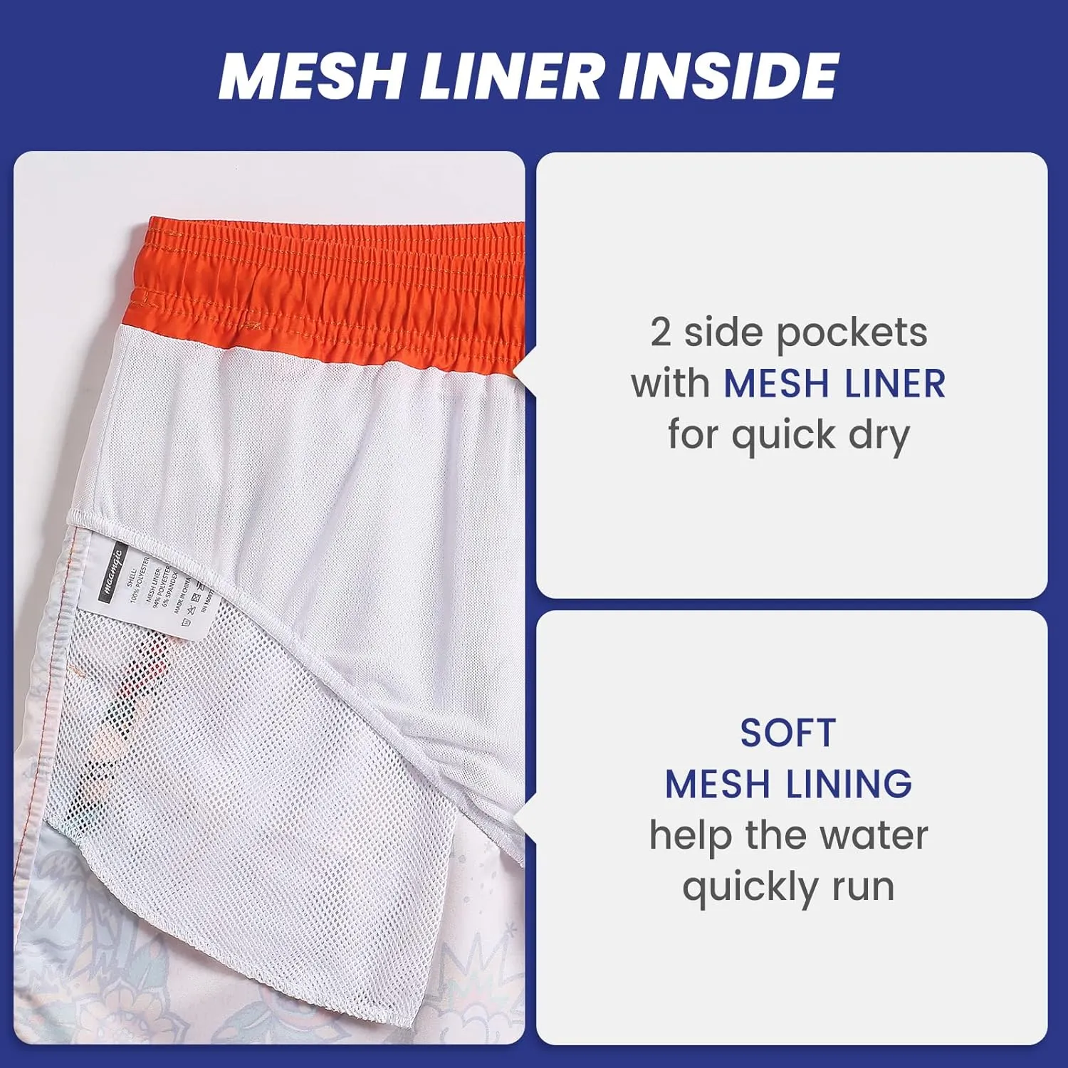 maamgic Mens Swim Trunks Retro Swim Shorts 4 Way Stretch with Mesh Vintage 80s 90s Quick Dry Swimsuits Board Shorts