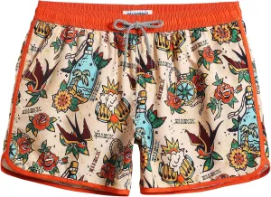 maamgic Mens Swim Trunks Retro Swim Shorts 4 Way Stretch with Mesh Vintage 80s 90s Quick Dry Swimsuits Board Shorts