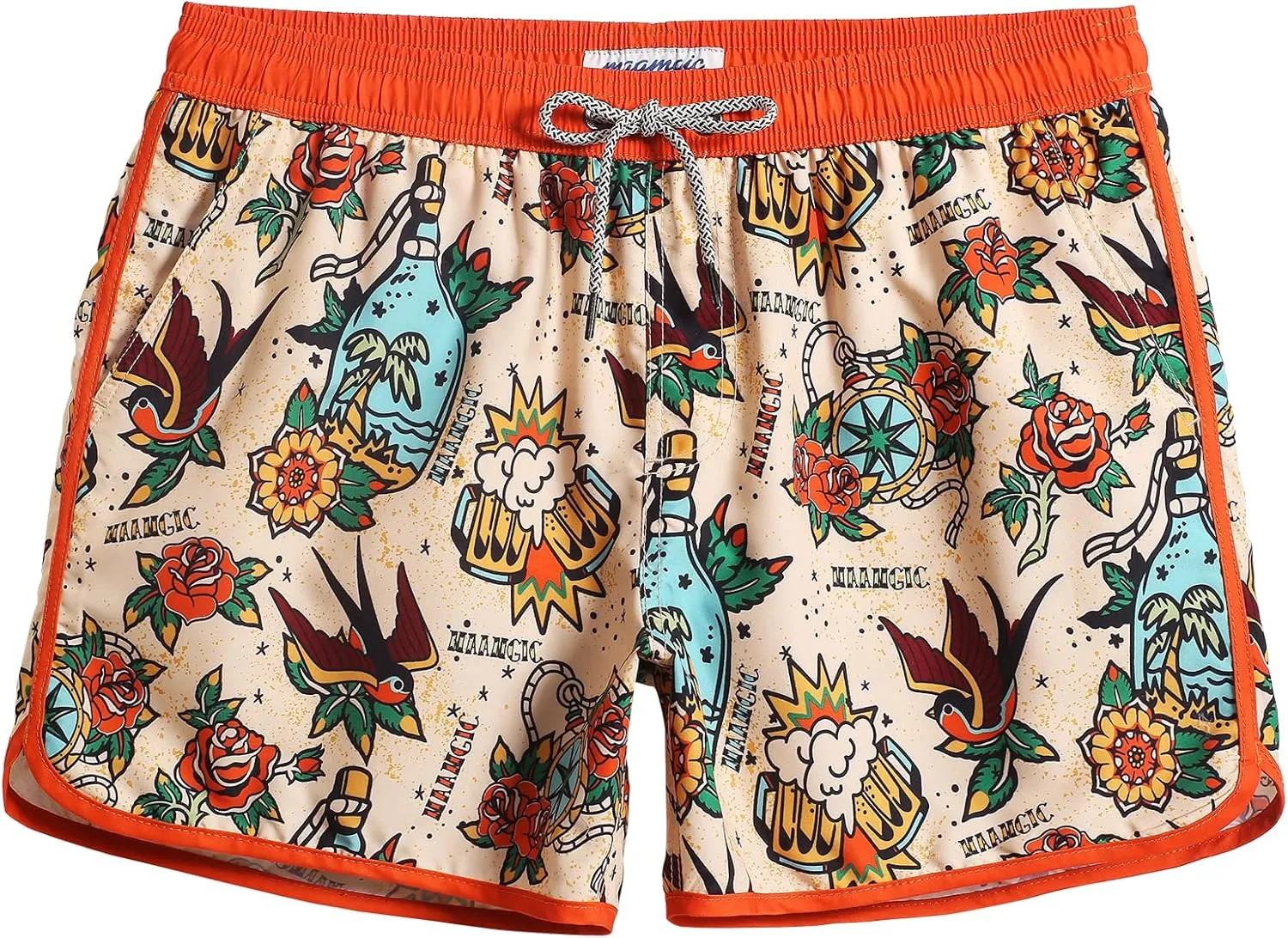 maamgic Mens Swim Trunks Retro Swim Shorts 4 Way Stretch with Mesh Vintage 80s 90s Quick Dry Swimsuits Board Shorts