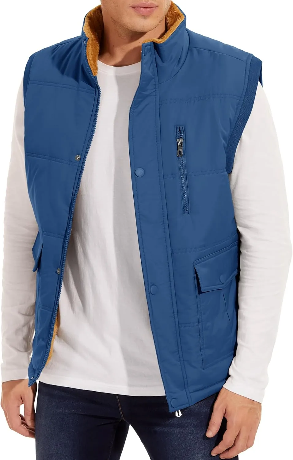 MAGCOMSEN Mens Winter Vests Outerwear Fleece Lined Puffer Vest Warm Casual Quilted Vest Bubble Sherpa Vest Jacket