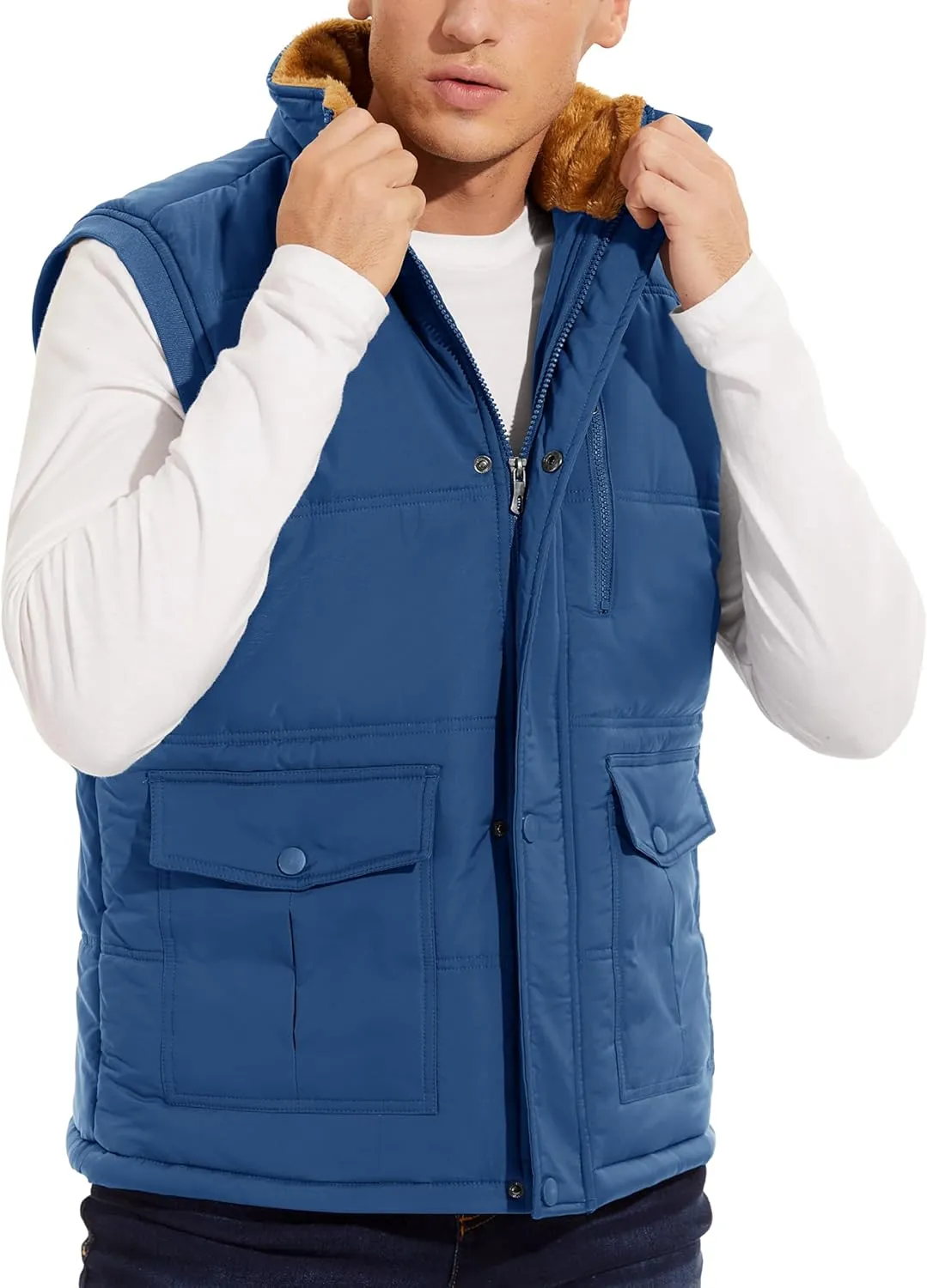 MAGCOMSEN Mens Winter Vests Outerwear Fleece Lined Puffer Vest Warm Casual Quilted Vest Bubble Sherpa Vest Jacket