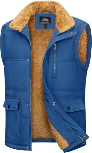 MAGCOMSEN Mens Winter Vests Outerwear Fleece Lined Puffer Vest Warm Casual Quilted Vest Bubble Sherpa Vest Jacket