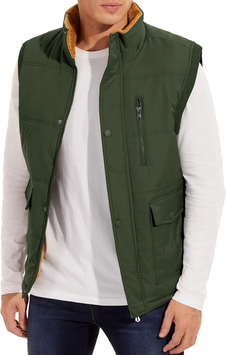 MAGCOMSEN Mens Winter Vests Outerwear Fleece Lined Puffer Vest Warm Casual Quilted Vest Bubble Sherpa Vest Jacket