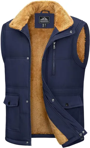 MAGCOMSEN Mens Winter Vests Outerwear Fleece Lined Puffer Vest Warm Casual Quilted Vest Bubble Sherpa Vest Jacket
