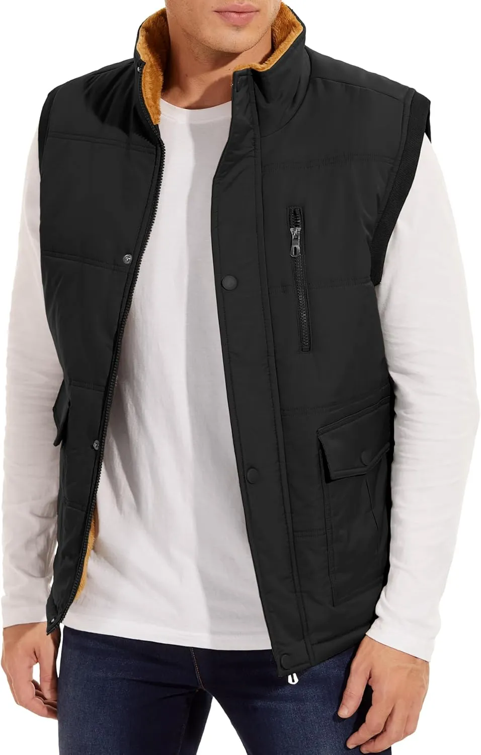 MAGCOMSEN Mens Winter Vests Outerwear Fleece Lined Puffer Vest Warm Casual Quilted Vest Bubble Sherpa Vest Jacket