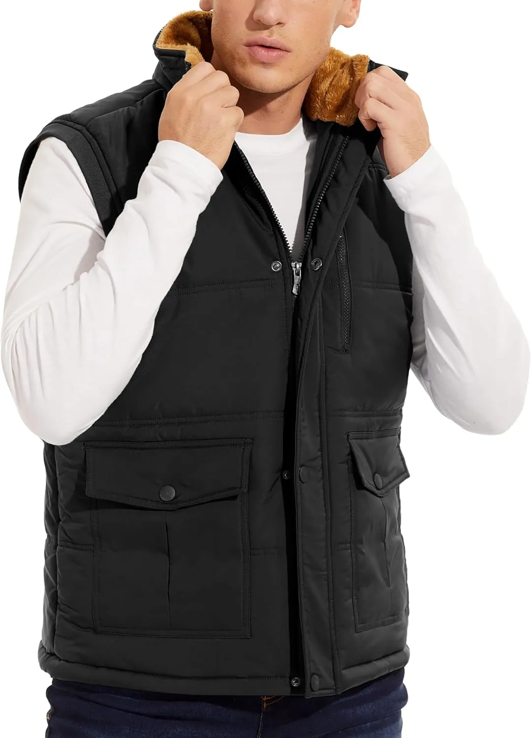 MAGCOMSEN Mens Winter Vests Outerwear Fleece Lined Puffer Vest Warm Casual Quilted Vest Bubble Sherpa Vest Jacket