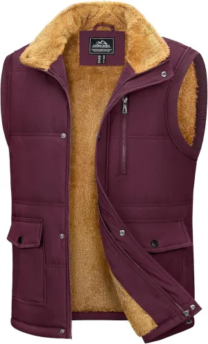 MAGCOMSEN Mens Winter Vests Outerwear Fleece Lined Puffer Vest Warm Casual Quilted Vest Bubble Sherpa Vest Jacket
