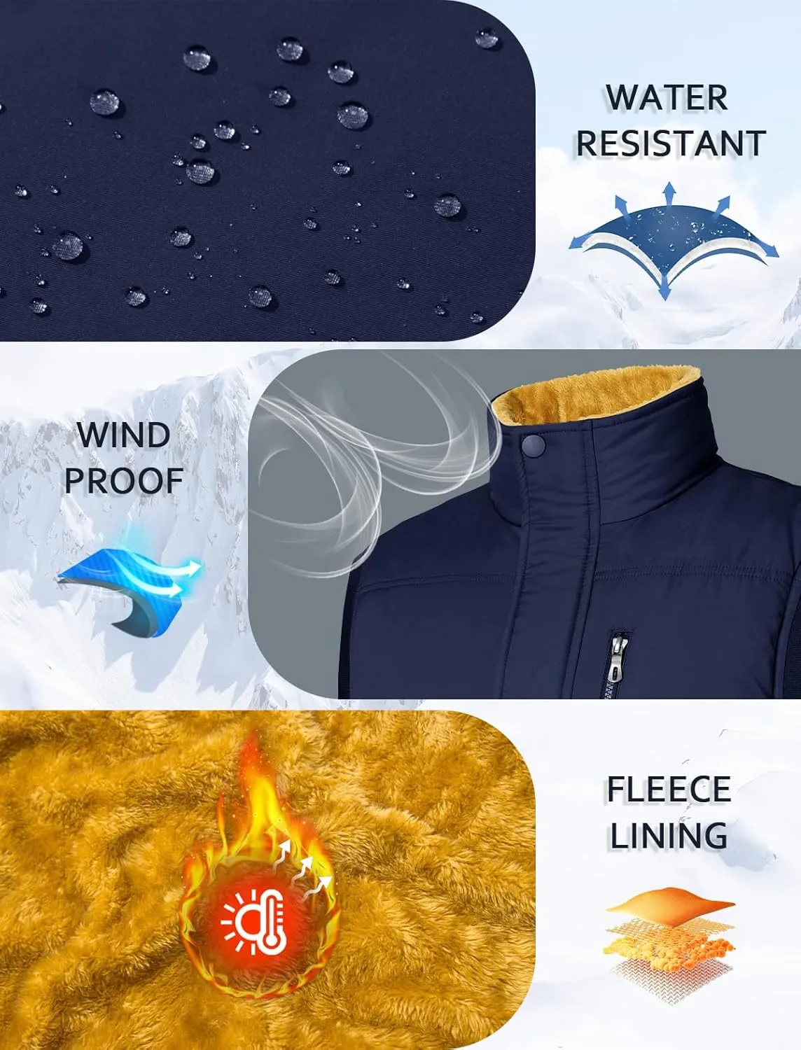 MAGCOMSEN Mens Winter Vests Outerwear Fleece Lined Puffer Vest Warm Casual Quilted Vest Bubble Sherpa Vest Jacket