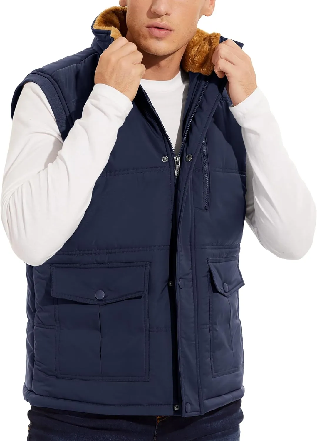 MAGCOMSEN Mens Winter Vests Outerwear Fleece Lined Puffer Vest Warm Casual Quilted Vest Bubble Sherpa Vest Jacket