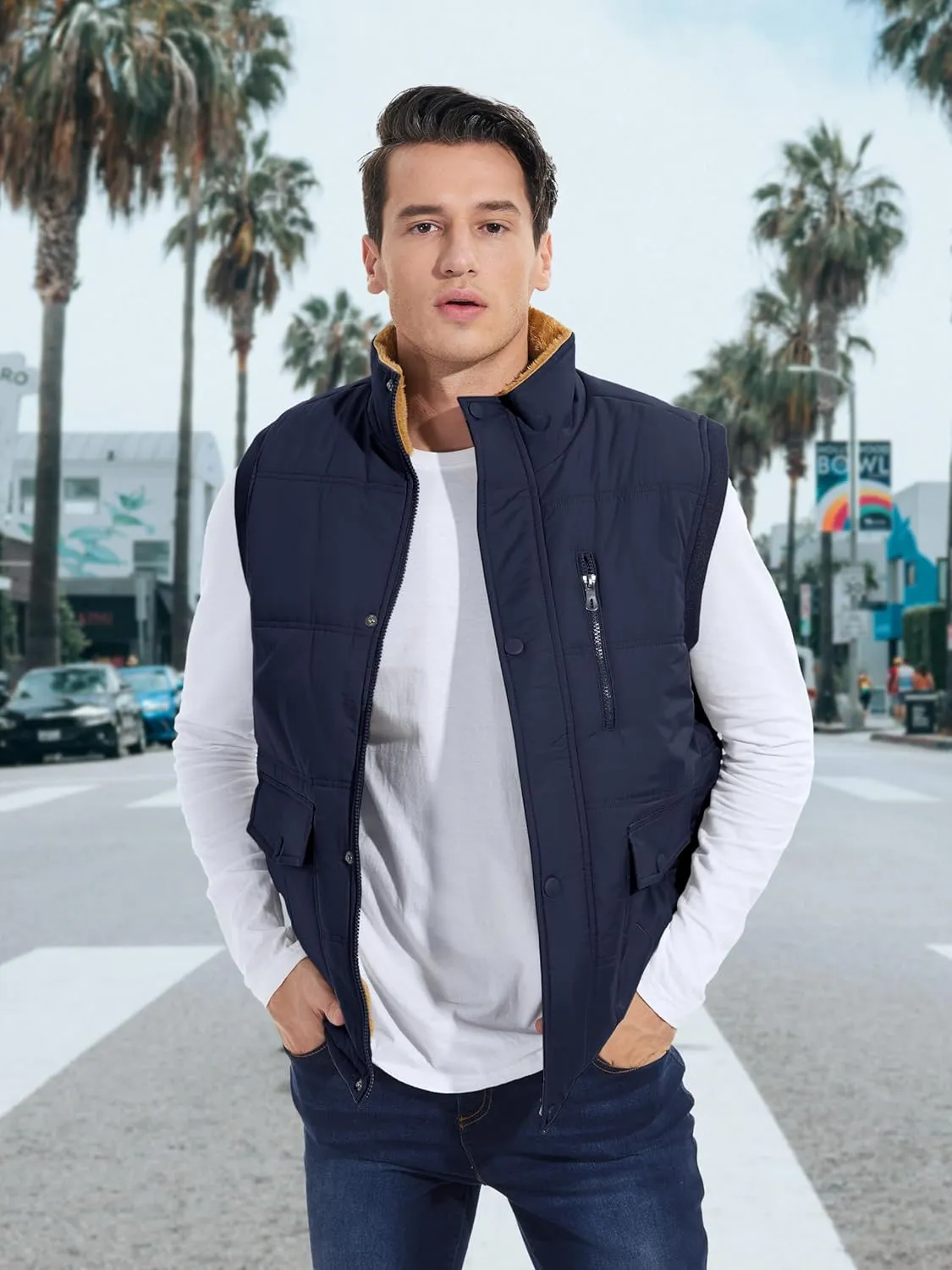 MAGCOMSEN Mens Winter Vests Outerwear Fleece Lined Puffer Vest Warm Casual Quilted Vest Bubble Sherpa Vest Jacket
