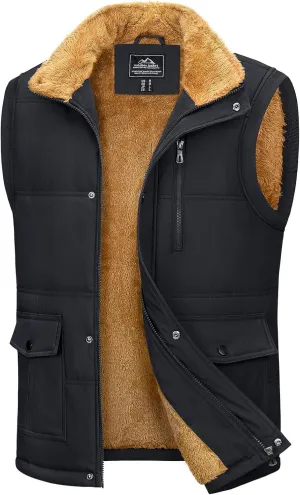 MAGCOMSEN Mens Winter Vests Outerwear Fleece Lined Puffer Vest Warm Casual Quilted Vest Bubble Sherpa Vest Jacket
