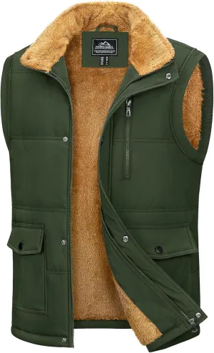 MAGCOMSEN Mens Winter Vests Outerwear Fleece Lined Puffer Vest Warm Casual Quilted Vest Bubble Sherpa Vest Jacket