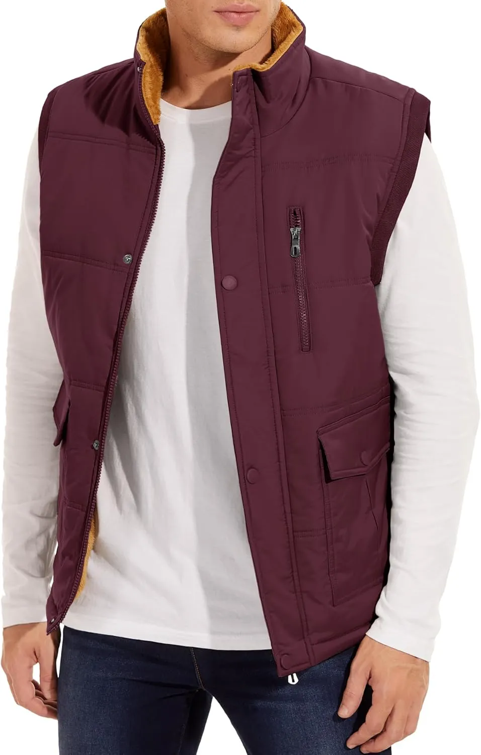 MAGCOMSEN Mens Winter Vests Outerwear Fleece Lined Puffer Vest Warm Casual Quilted Vest Bubble Sherpa Vest Jacket