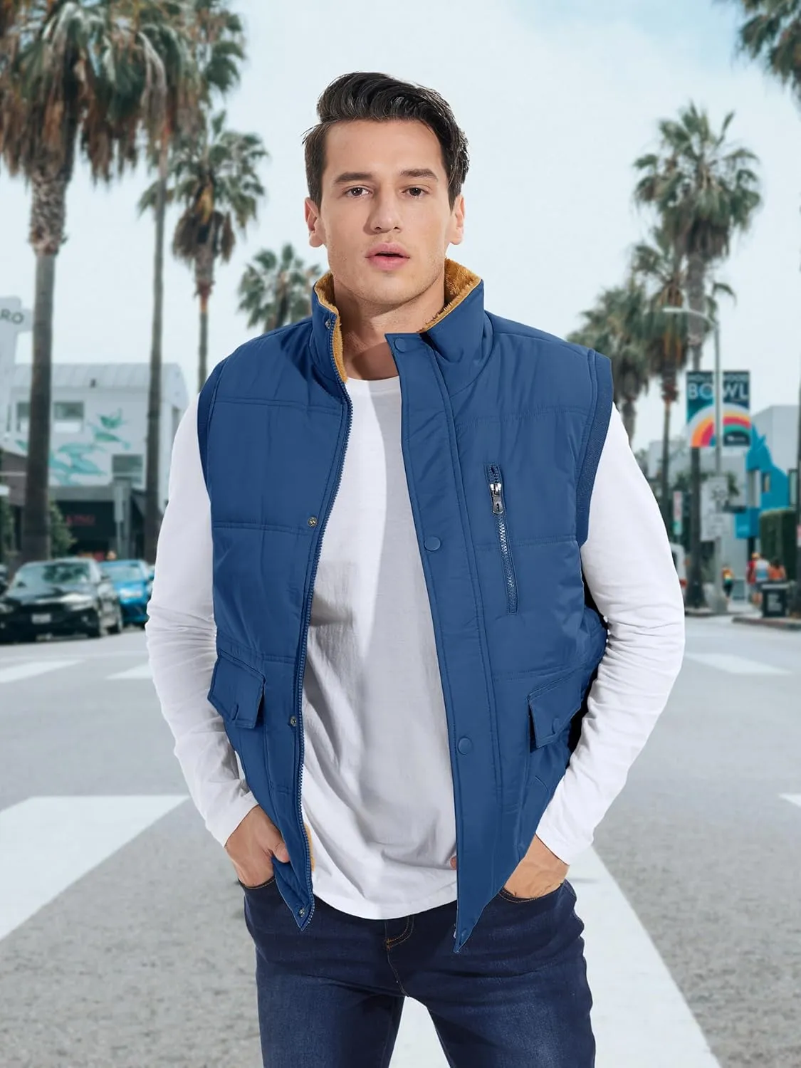 MAGCOMSEN Mens Winter Vests Outerwear Fleece Lined Puffer Vest Warm Casual Quilted Vest Bubble Sherpa Vest Jacket