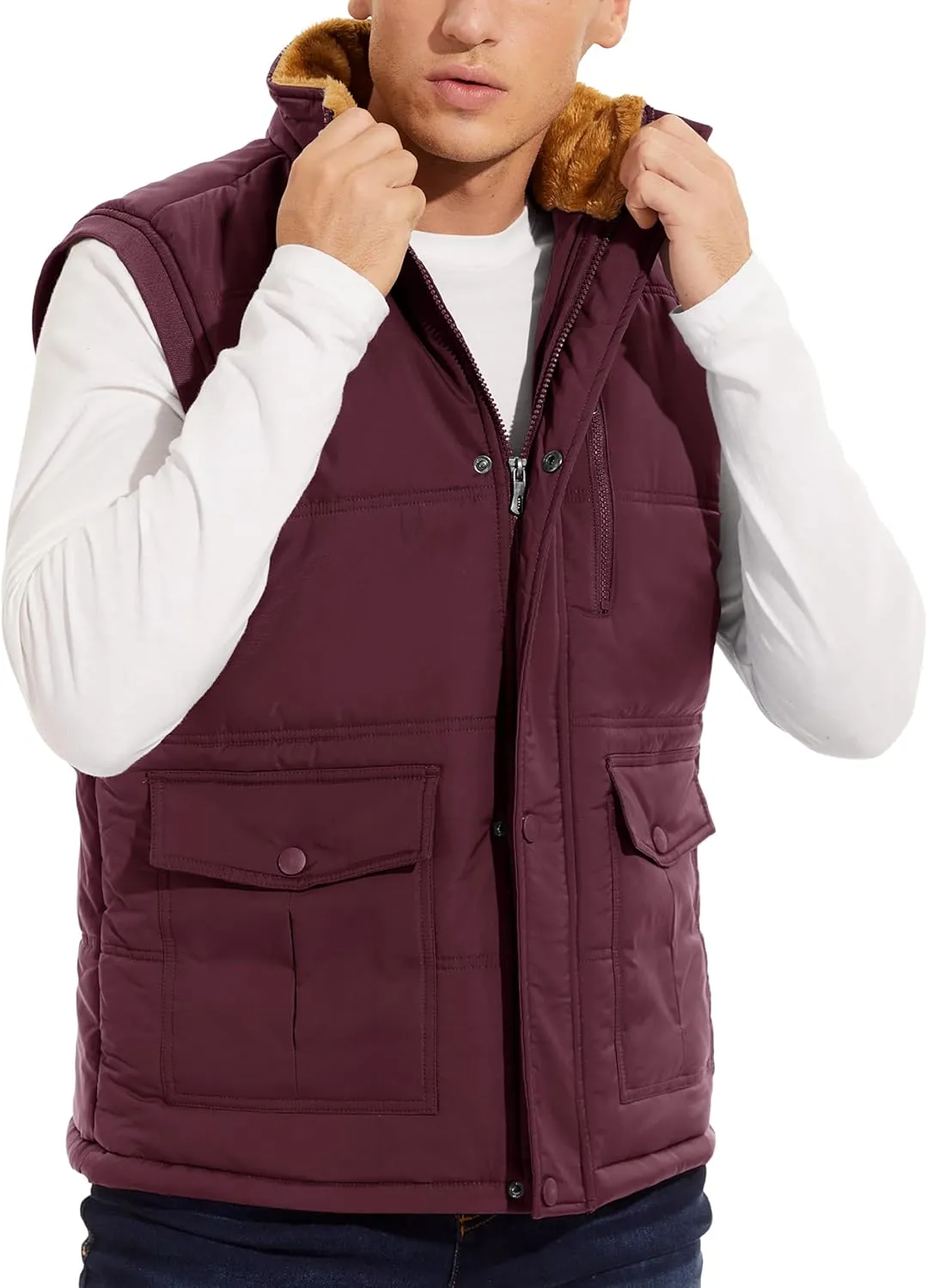 MAGCOMSEN Mens Winter Vests Outerwear Fleece Lined Puffer Vest Warm Casual Quilted Vest Bubble Sherpa Vest Jacket