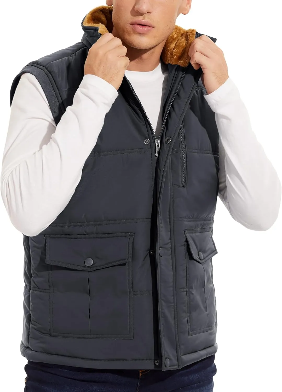 MAGCOMSEN Mens Winter Vests Outerwear Fleece Lined Puffer Vest Warm Casual Quilted Vest Bubble Sherpa Vest Jacket