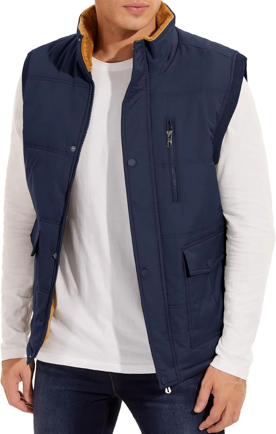 MAGCOMSEN Mens Winter Vests Outerwear Fleece Lined Puffer Vest Warm Casual Quilted Vest Bubble Sherpa Vest Jacket