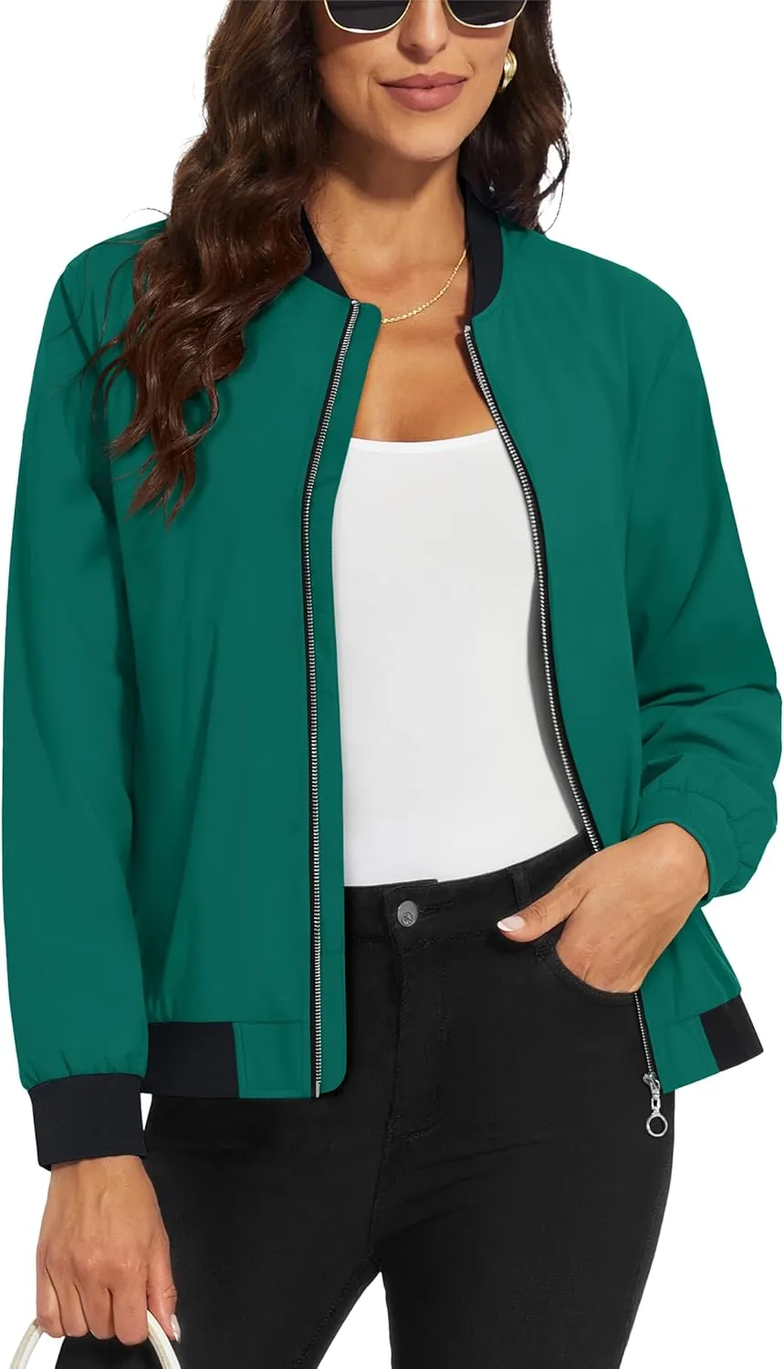 MAGCOMSEN Women's Lightweight Bomber Jackets Zip Up Casual Coat Spring Fall Windbreaker Outerwear with Pockets