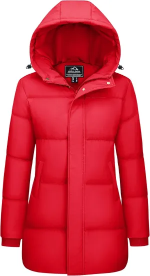 MAGCOMSEN Women's Winter Down Puffer Coats with Hood Long Water-Resistant Padded Warm Jackets Fashion Outerwear