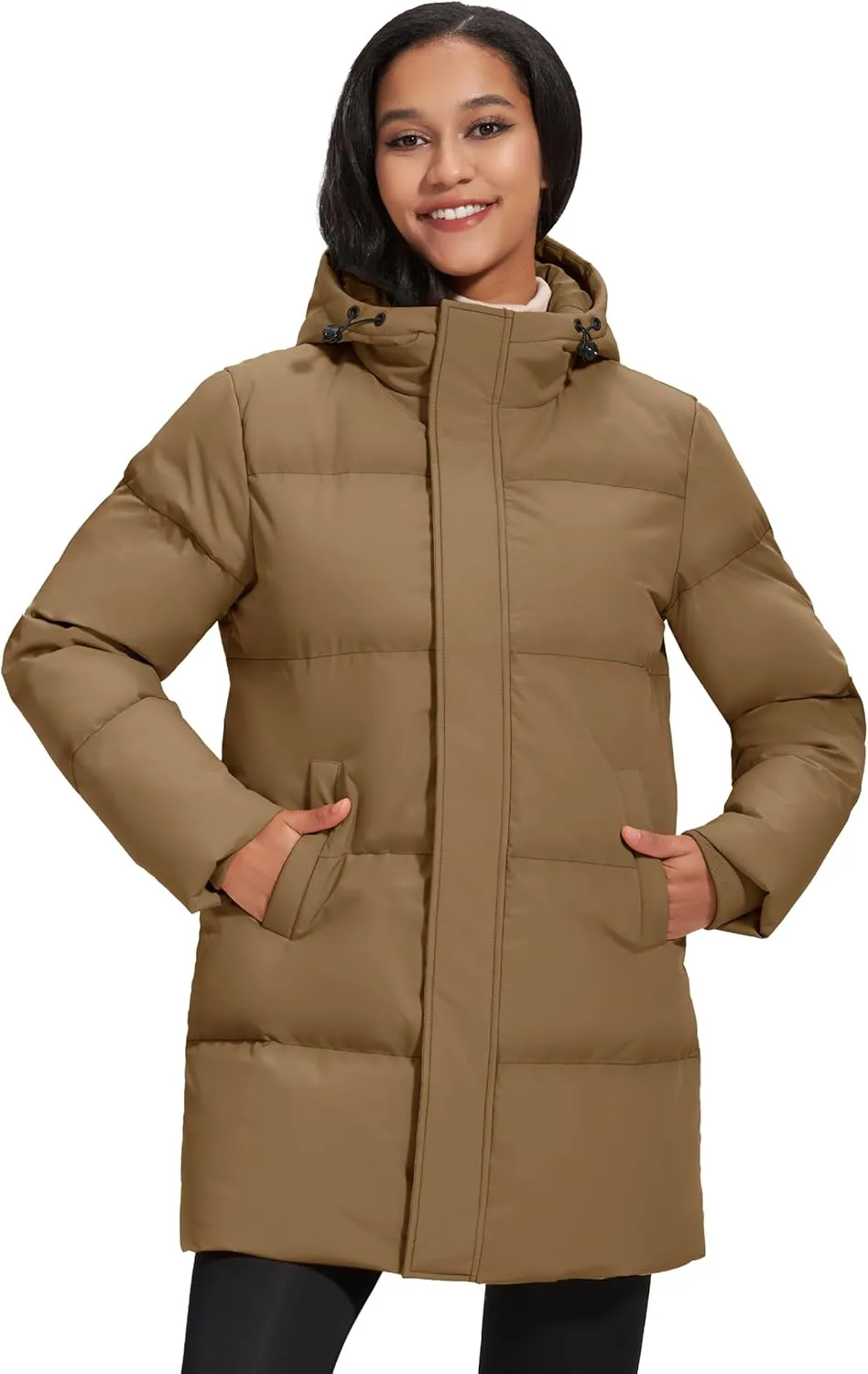 MAGCOMSEN Women's Winter Down Puffer Coats with Hood Long Water-Resistant Padded Warm Jackets Fashion Outerwear