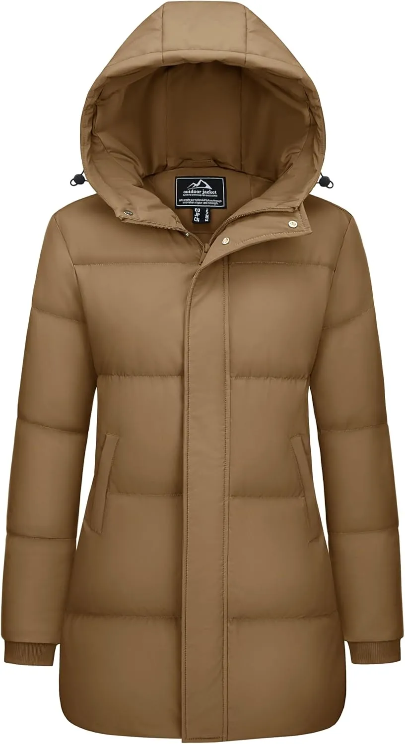 MAGCOMSEN Women's Winter Down Puffer Coats with Hood Long Water-Resistant Padded Warm Jackets Fashion Outerwear