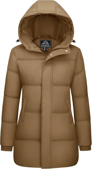 MAGCOMSEN Women's Winter Down Puffer Coats with Hood Long Water-Resistant Padded Warm Jackets Fashion Outerwear