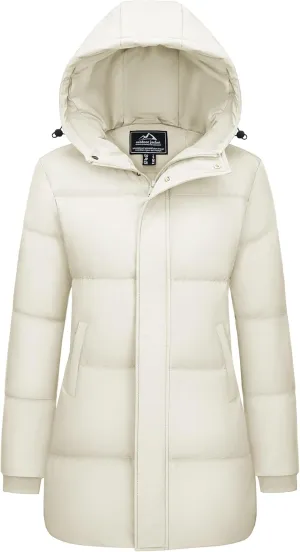 MAGCOMSEN Women's Winter Down Puffer Coats with Hood Long Water-Resistant Padded Warm Jackets Fashion Outerwear