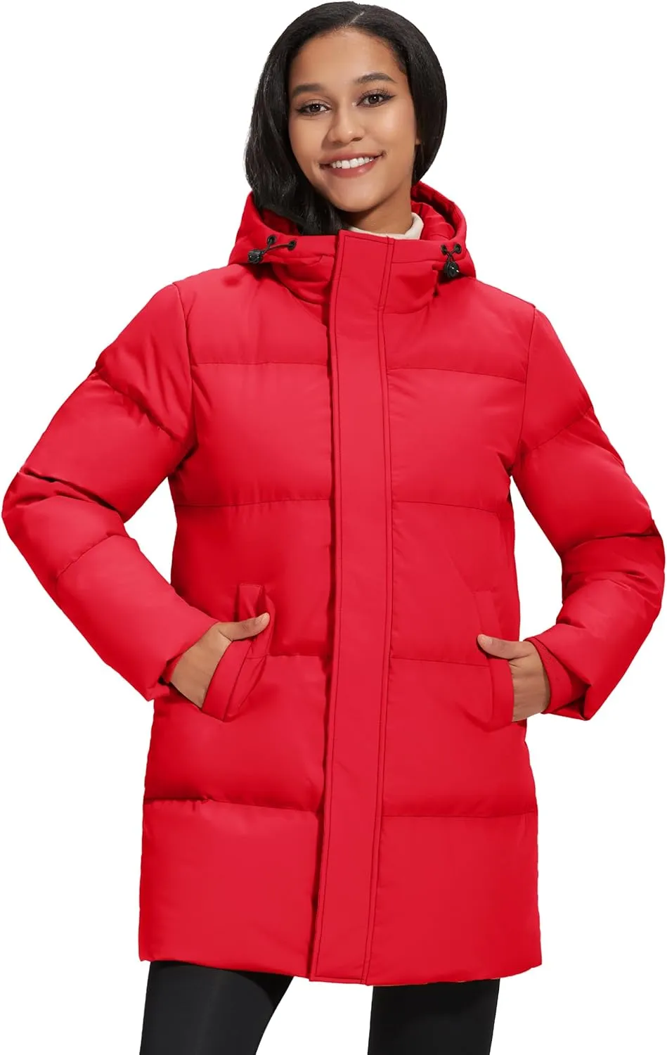 MAGCOMSEN Women's Winter Down Puffer Coats with Hood Long Water-Resistant Padded Warm Jackets Fashion Outerwear