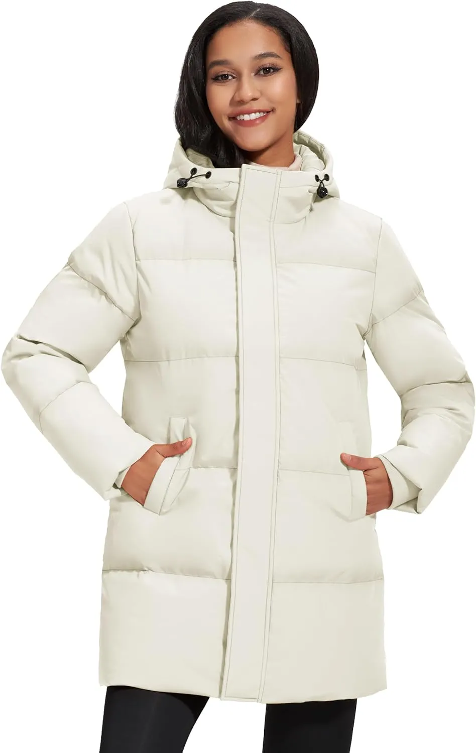 MAGCOMSEN Women's Winter Down Puffer Coats with Hood Long Water-Resistant Padded Warm Jackets Fashion Outerwear