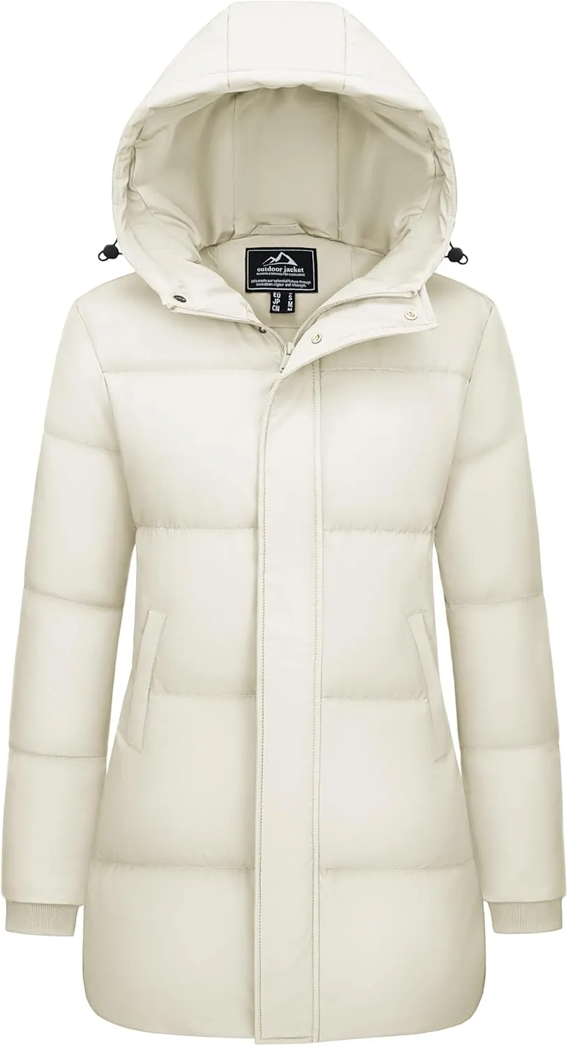 MAGCOMSEN Women's Winter Down Puffer Coats with Hood Long Water-Resistant Padded Warm Jackets Fashion Outerwear