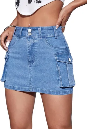 MakeMeChic Women's Denim Skirt Y2K Denim Skort Low Rise Mini Jean Skirt