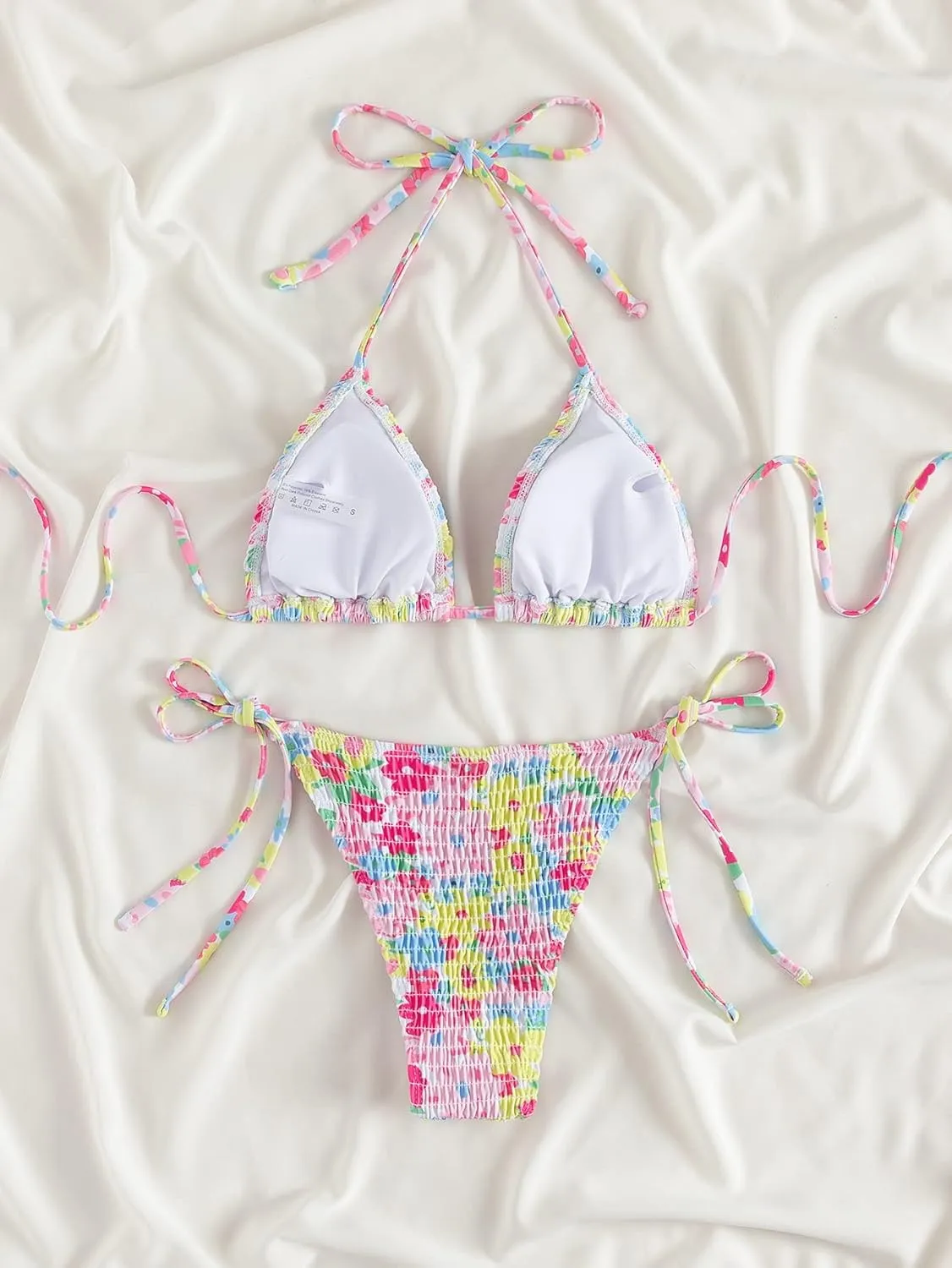 MakeMeChic Women's Floral Halter Tie Side High Cut Triangle Bikini Set Swimsuit Bathing Suit