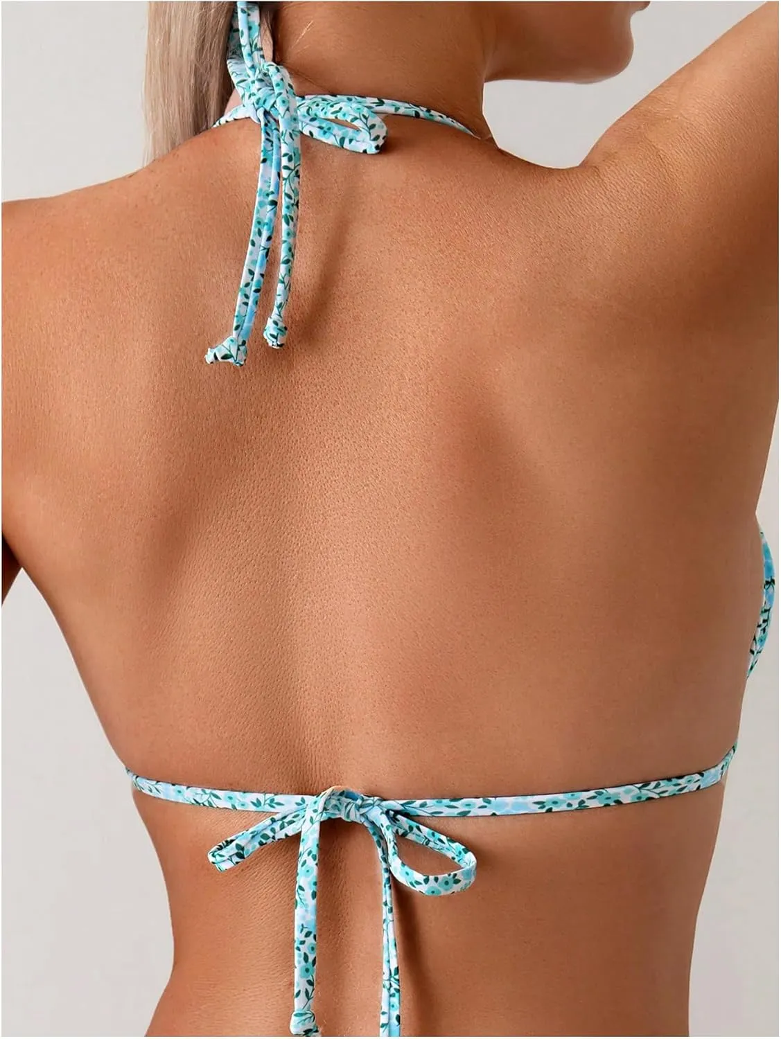 MakeMeChic Women's Halter Tie Side High Cut Triangle Bikini Set Bathing Suit