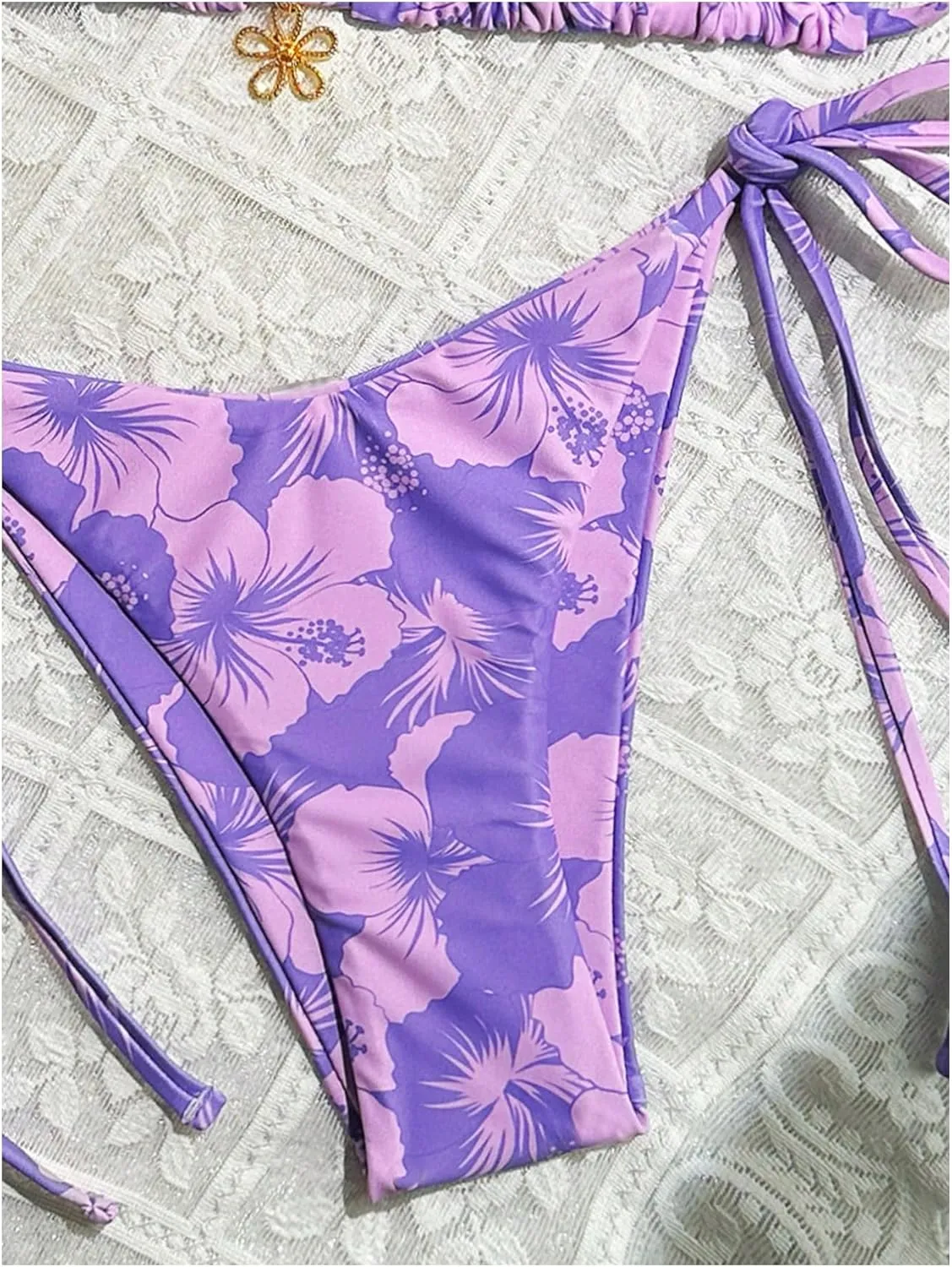 MakeMeChic Women's Halter Tie Side Triangle High Cut Bikini Set Bathing Suit Swimsuit