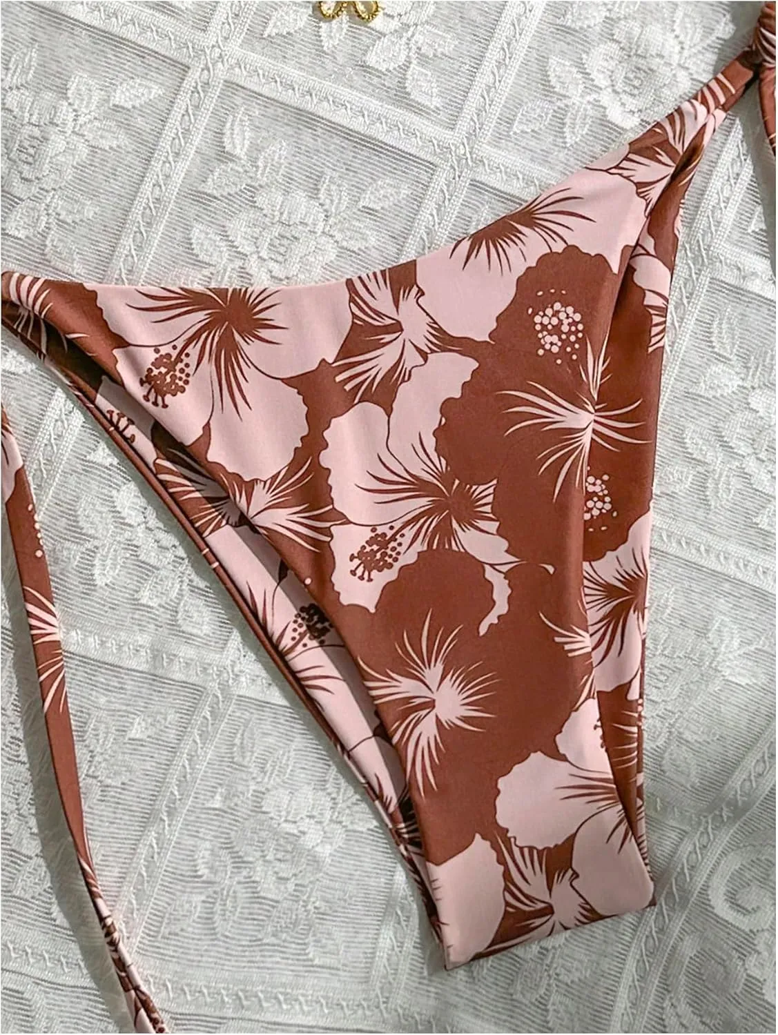 MakeMeChic Women's Halter Tie Side Triangle High Cut Bikini Set Bathing Suit Swimsuit