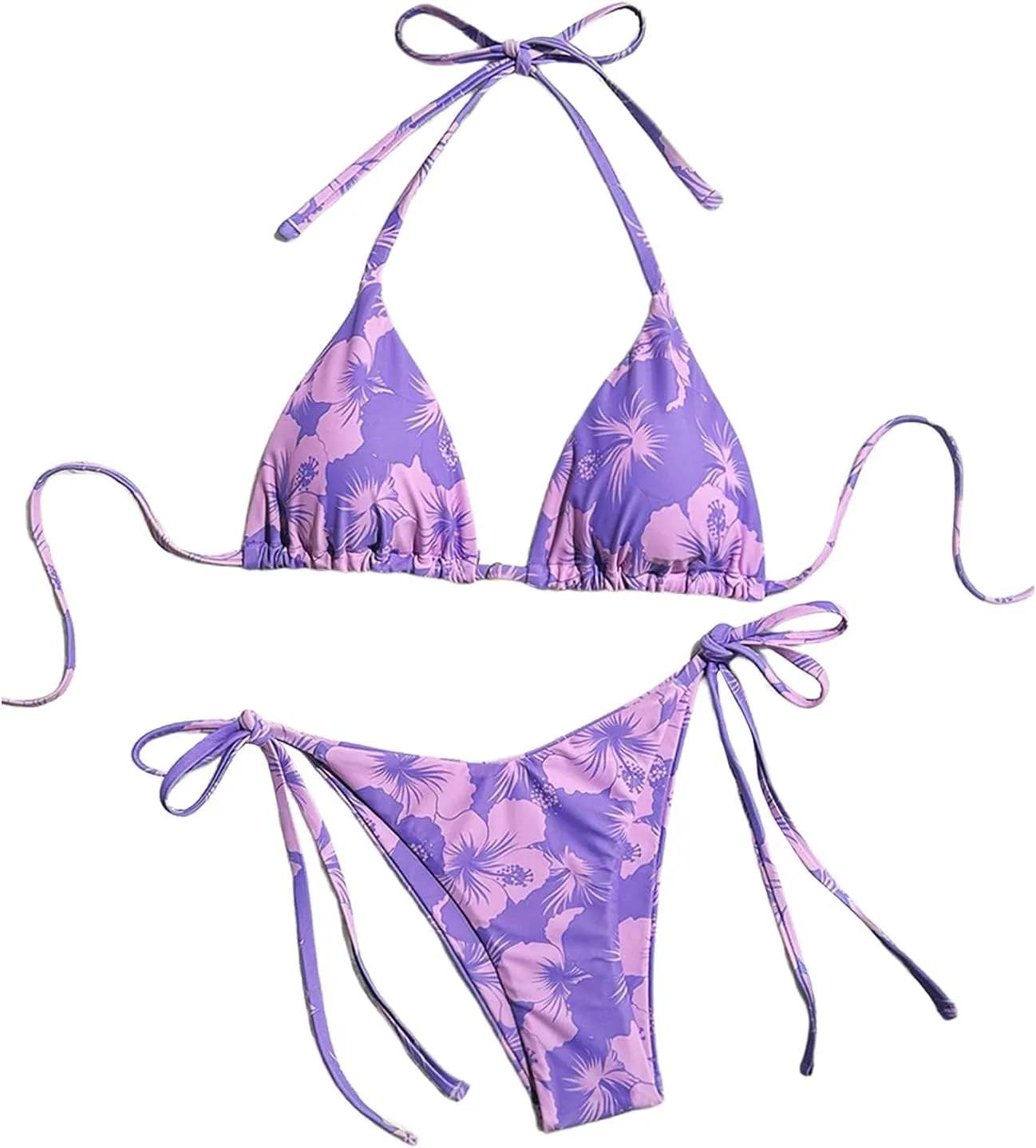 MakeMeChic Women's Halter Tie Side Triangle High Cut Bikini Set Bathing Suit Swimsuit