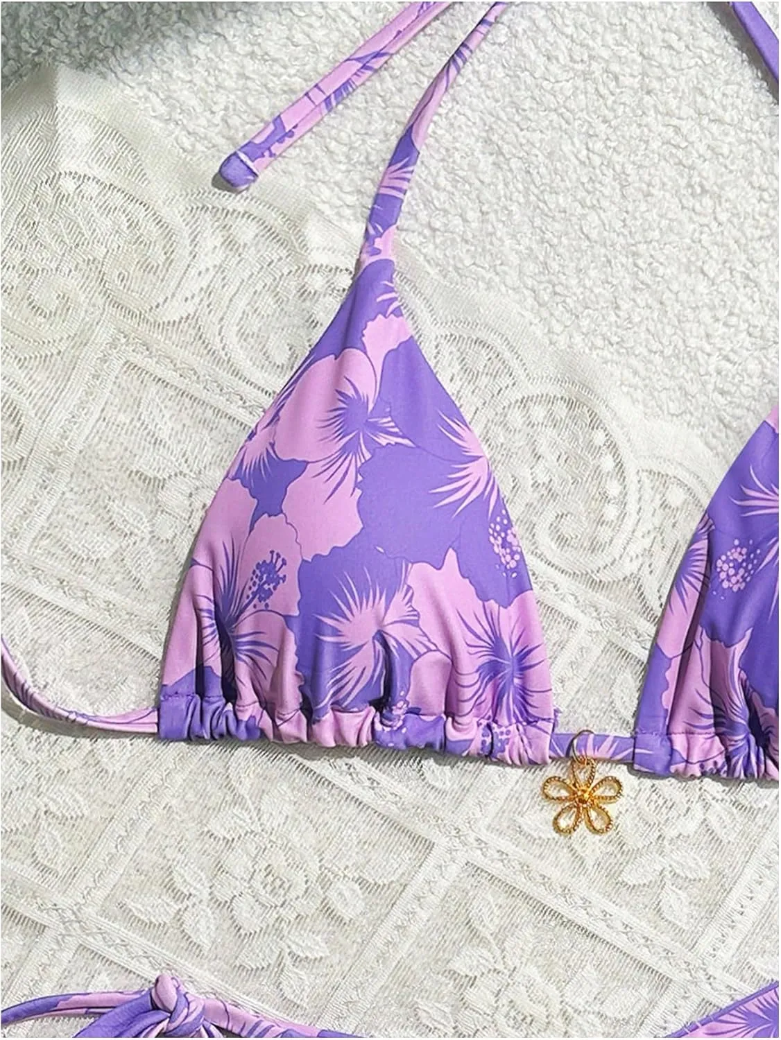 MakeMeChic Women's Halter Tie Side Triangle High Cut Bikini Set Bathing Suit Swimsuit