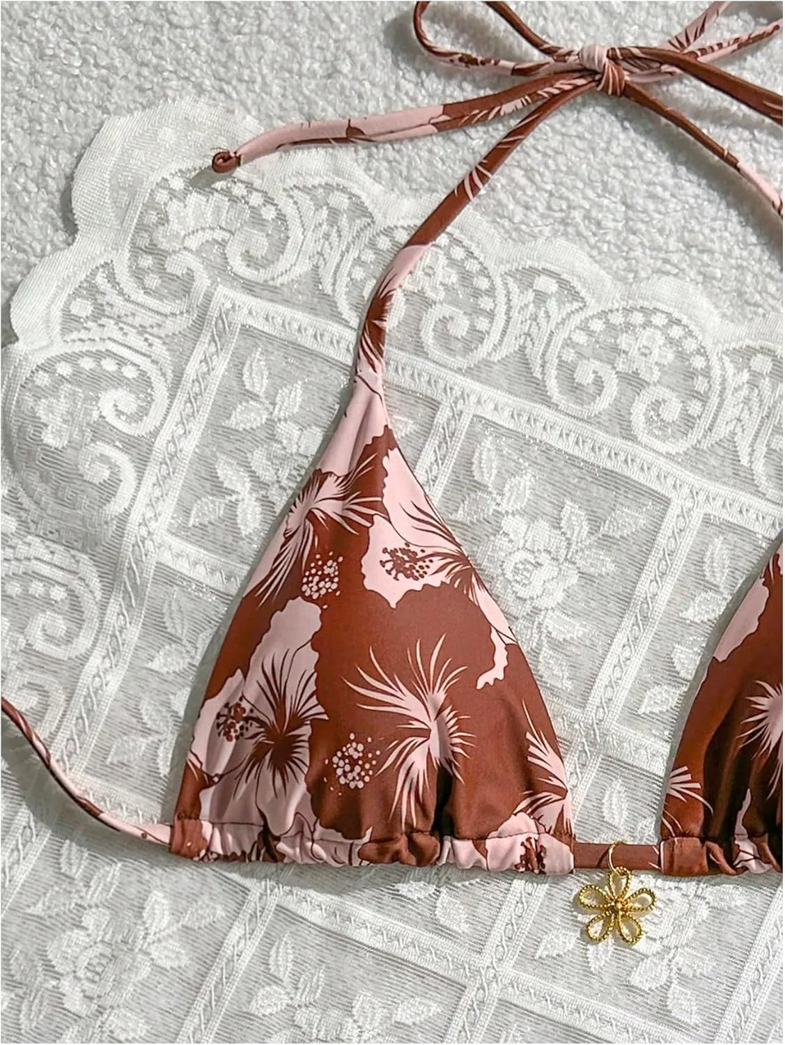 MakeMeChic Women's Halter Tie Side Triangle High Cut Bikini Set Bathing Suit Swimsuit