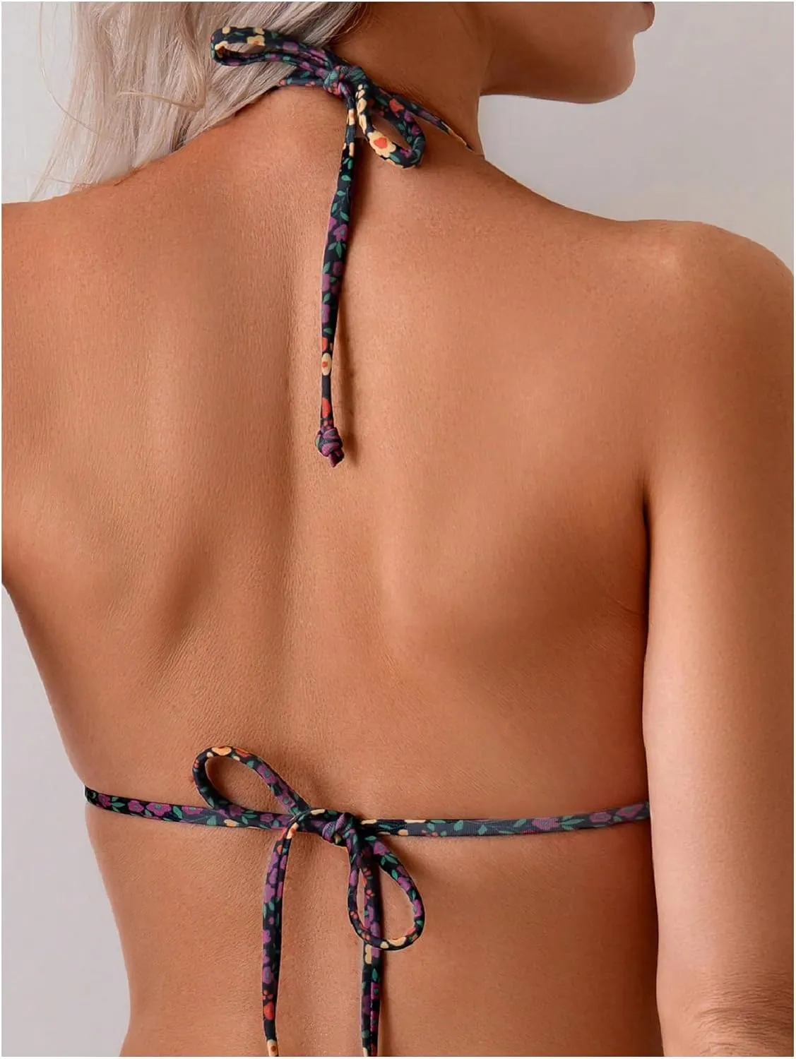 MakeMeChic Women's Halter Tie Side Triangle High Cut Bikini Set Bathing Suit Swimsuit