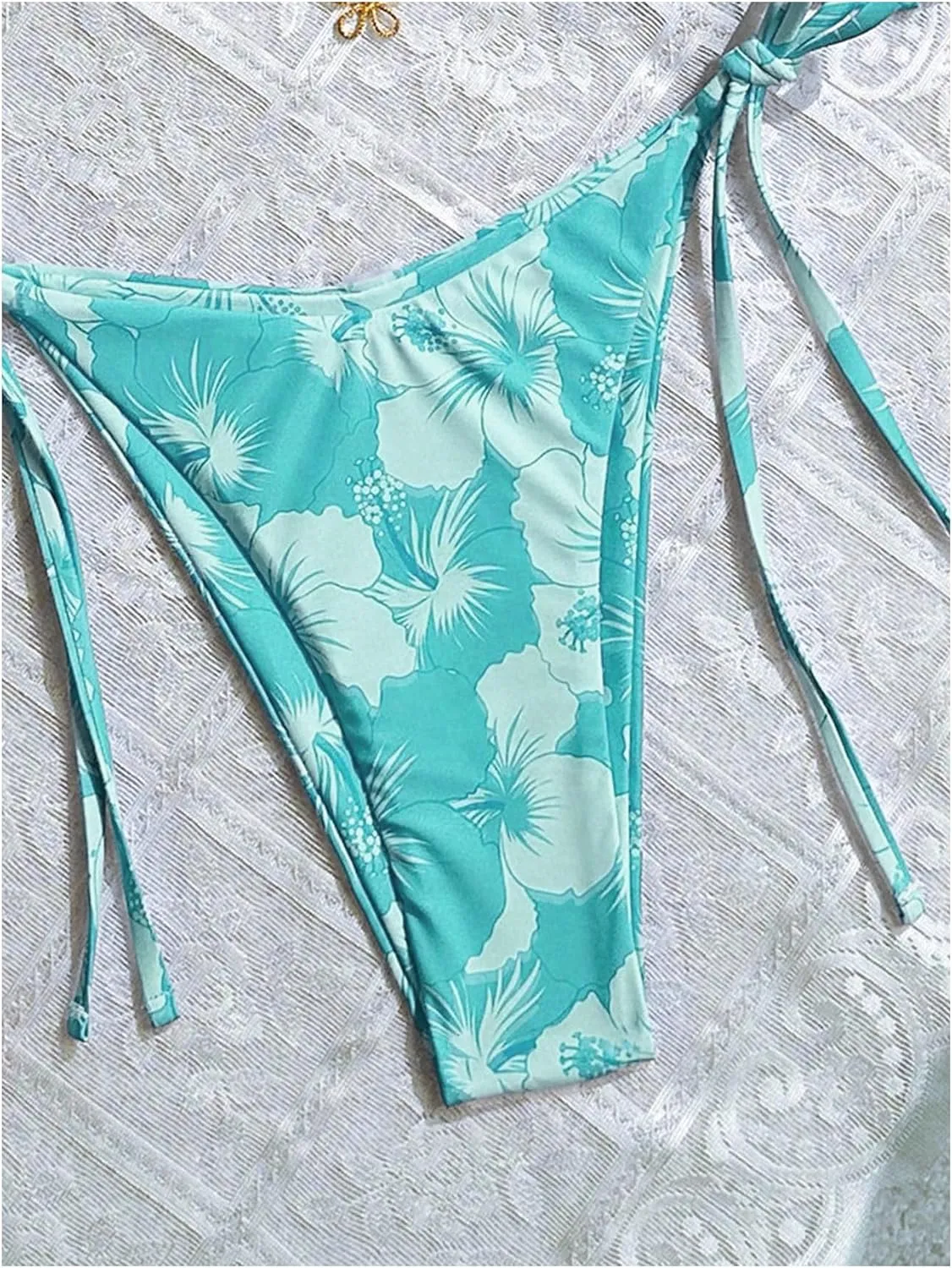 MakeMeChic Women's Halter Tie Side Triangle High Cut Bikini Set Bathing Suit Swimsuit