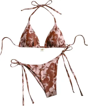 MakeMeChic Women's Halter Tie Side Triangle High Cut Bikini Set Bathing Suit Swimsuit