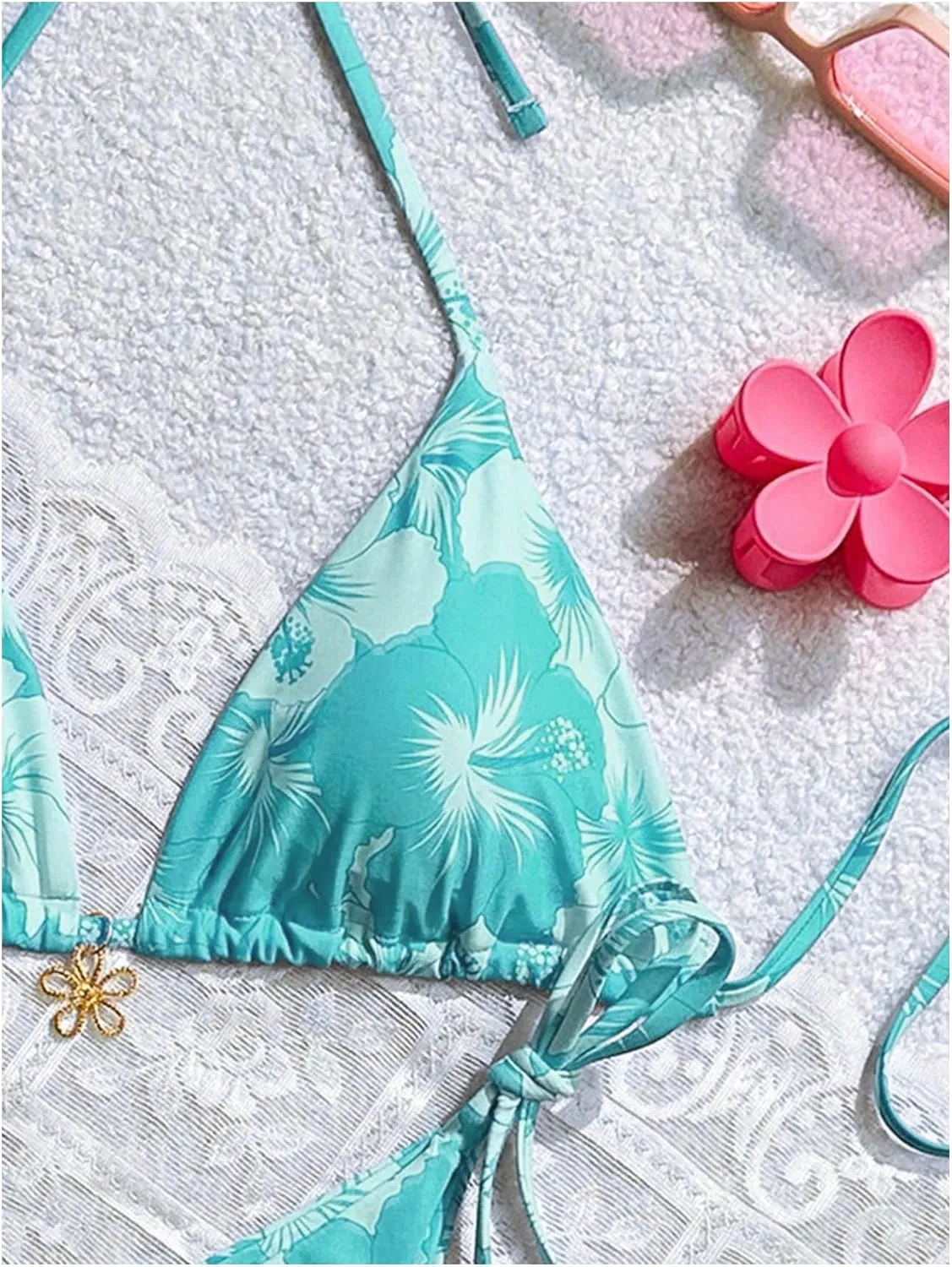 MakeMeChic Women's Halter Tie Side Triangle High Cut Bikini Set Bathing Suit Swimsuit