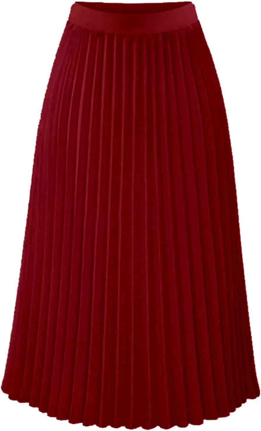 Maxi Skirts for Women Summer Casual Elastic High Waisted Pleated Skirt Flowy Solid Color Chiffon Swing A Line Skirt