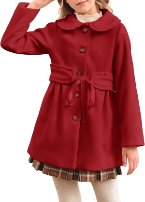 Meikulo Girls Dress Coat Casual Faux Wool Lapel Warm Jackets Kids Cute Ruffle Belt Outerwear 5-14 Years