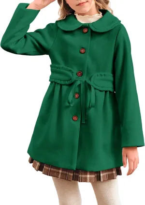 Meikulo Girls Dress Coat Casual Faux Wool Lapel Warm Jackets Kids Cute Ruffle Belt Outerwear 5-14 Years