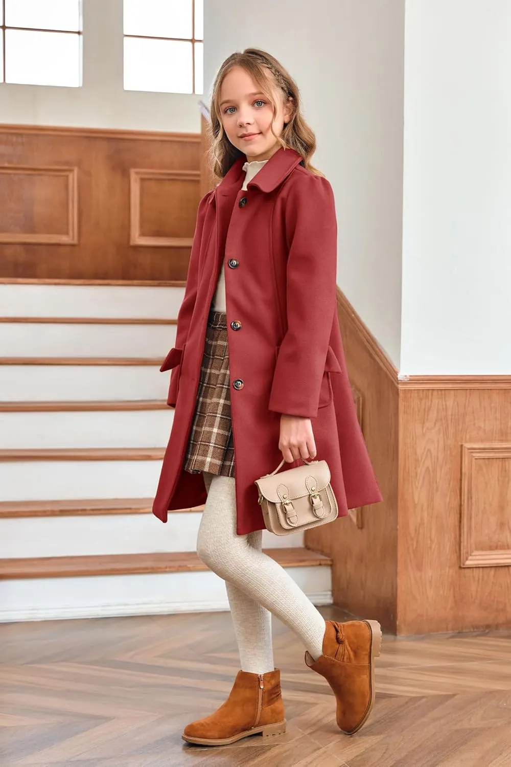 Meikulo Girls Single Breasted Dress Coat Kids Winter Outerwear Jackets Bowknot Pockets 5-14 Years