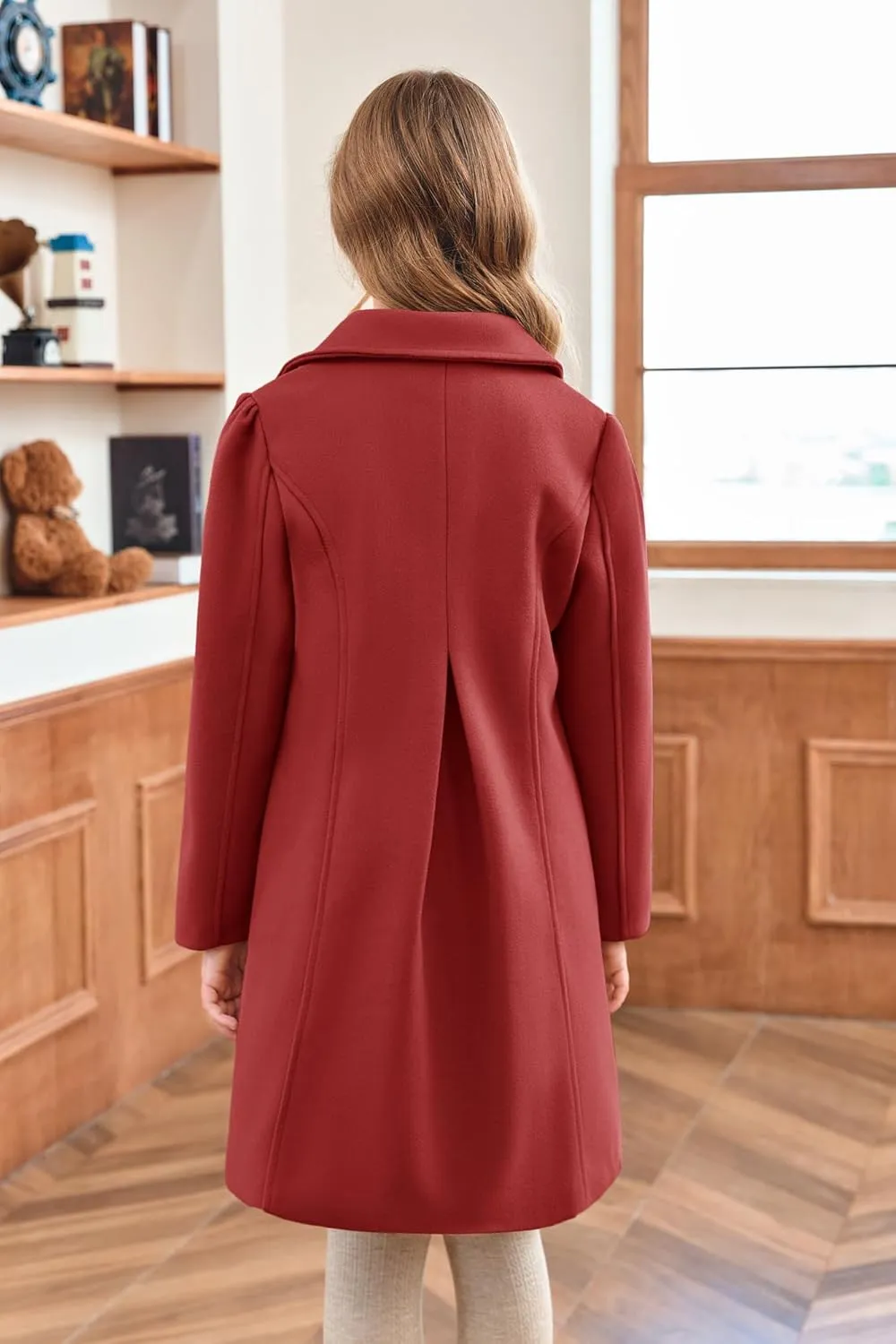 Meikulo Girls Single Breasted Dress Coat Kids Winter Outerwear Jackets Bowknot Pockets 5-14 Years